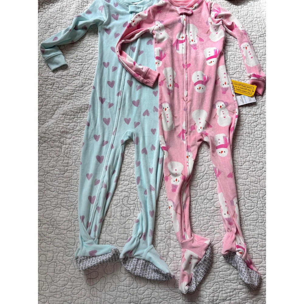 Carters Just One You 4T Fleece Footed Pajamas 2pk Hearts Snowmen Blue Pink
